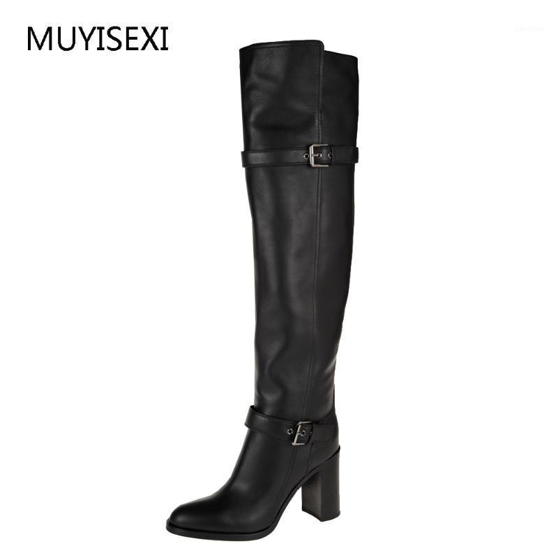 

Over the Knee Boots Black Genuine Leather+PU Thigh High Boots Womens Winter Knee High plus size 34-43 BH04 MUYISEXI1, Short plush inside