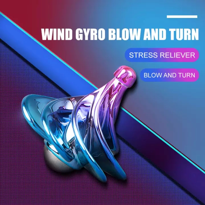 

Fidget Colorful Blow Metal Gyro Spinning Top Stress Relief Toy Wind Turn Airflow Gyro Desktop Decompression Gifts for Kids and Adults