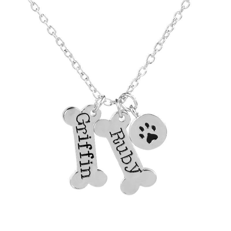 

Silver Color Alloy dog bone Necklace Letters Footprint Round Shape Pendant For Friend birthday Gift Friendship Jewelry