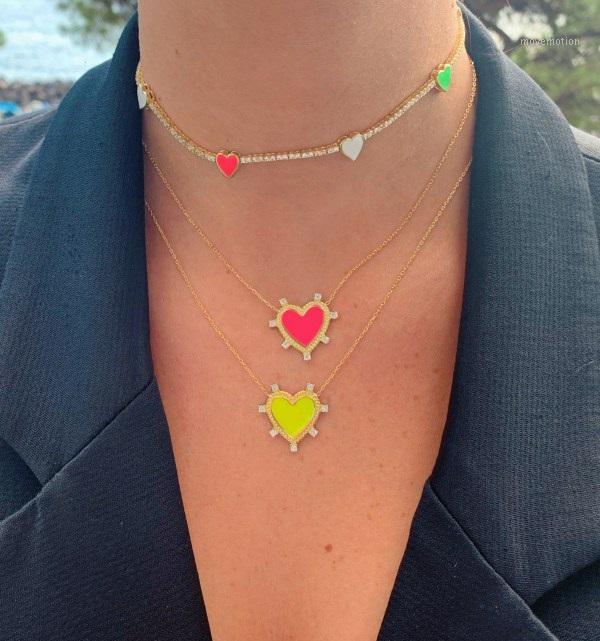 

Neon colorful enamel Heart pendant necklace Gold filled 2020 New design Valentines gift for girlfriend lover jewelry1