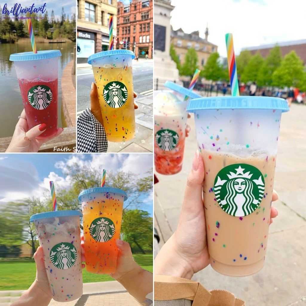 

Ready StockStarbucks Color Changing Confetti Reusable Plastic Tumbler with Lid and Straw Cold Cup fl oz, of or Plastic mug, Yellow