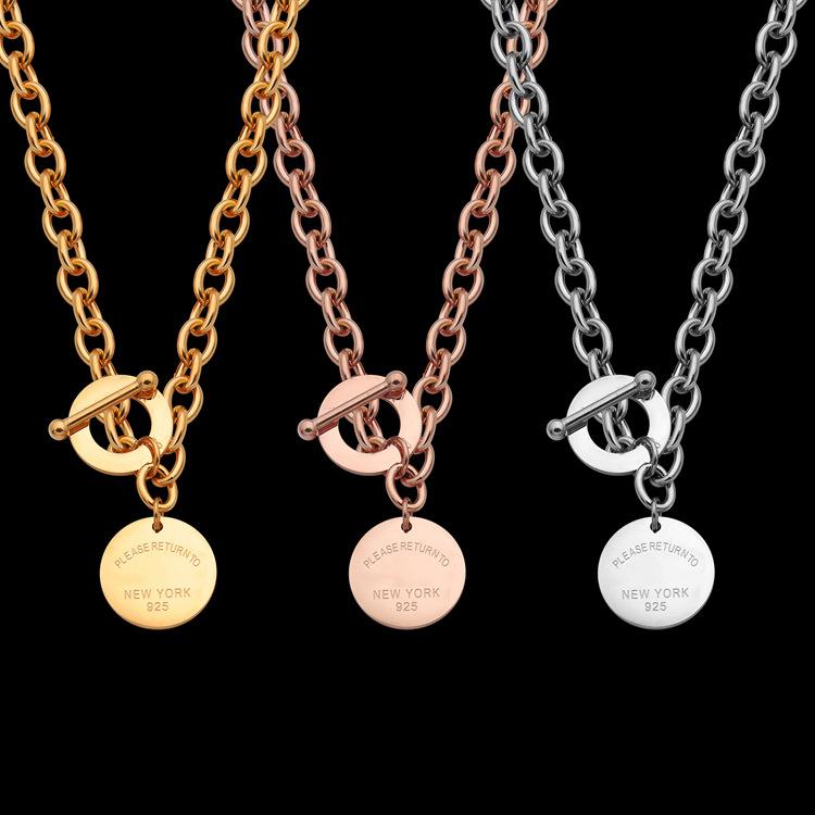 

Wholesale titanium steel jewelry T letter round brand ot buckle thick Necklace lovers foreign trade thick Necklace