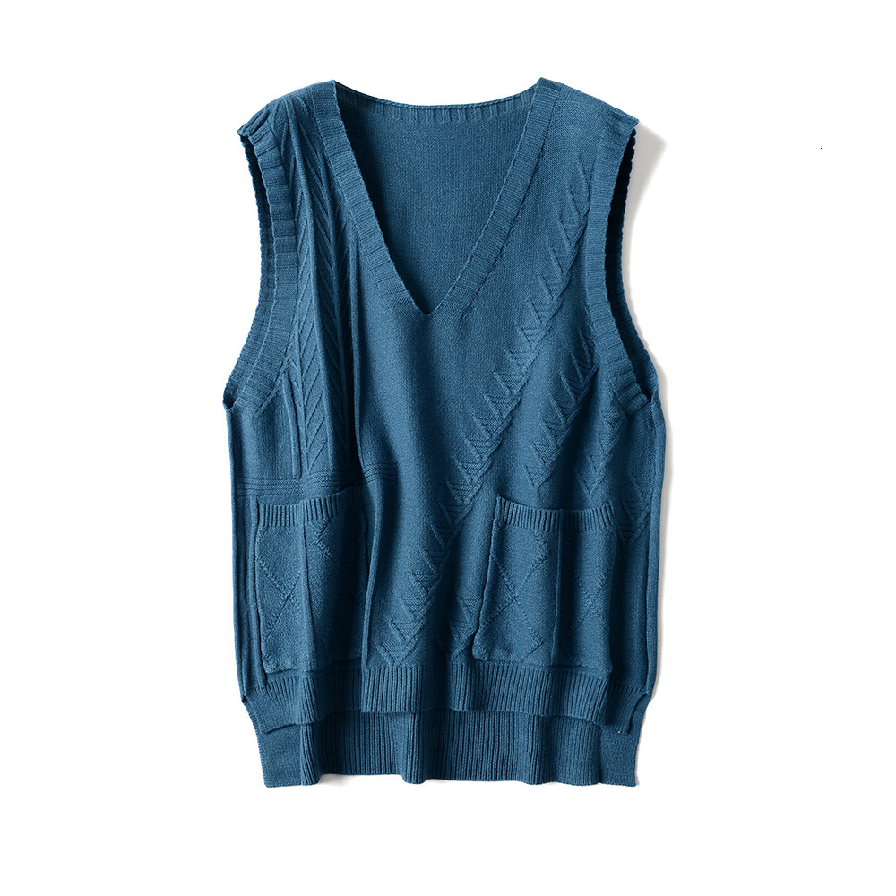 

2021 New Twist Casual Autumn Winter Basic Short Vest V-neck Sleeveless Crop Sweater Pullovers Women Loose Pullover Female R5oy, Lake blue