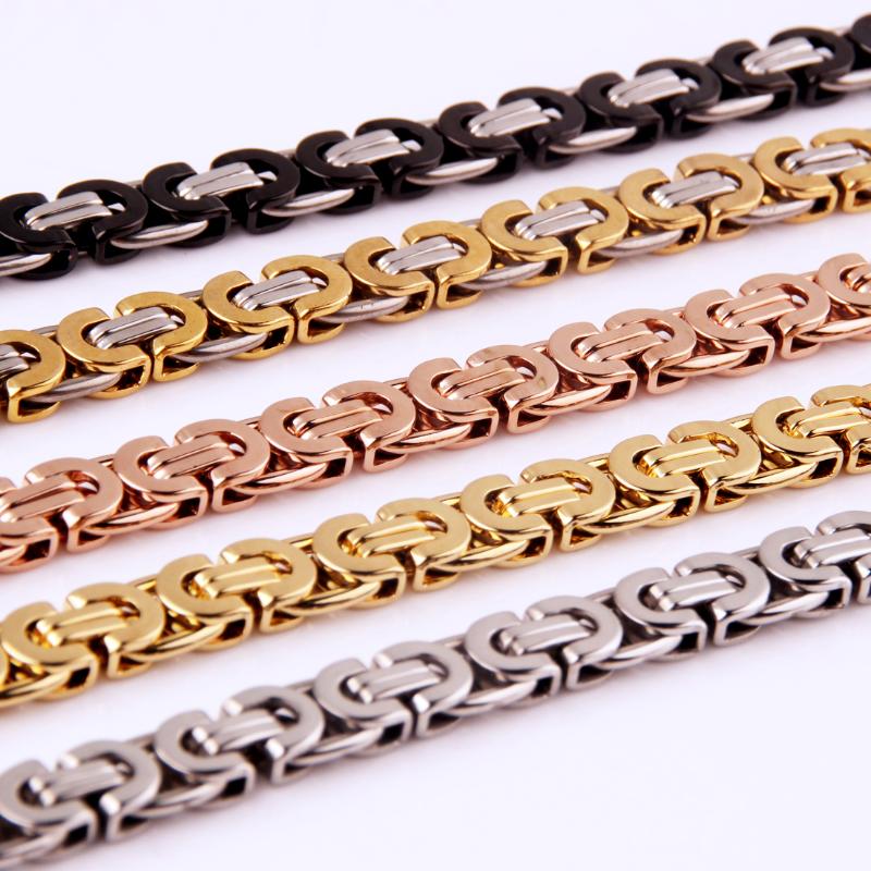 

Custom Size 7"-32" 6mm 8mm 11mm Gold Color Chain Byzantine or Bracelet Stainless Steel Chain Boys Mens Necklace Jewelry