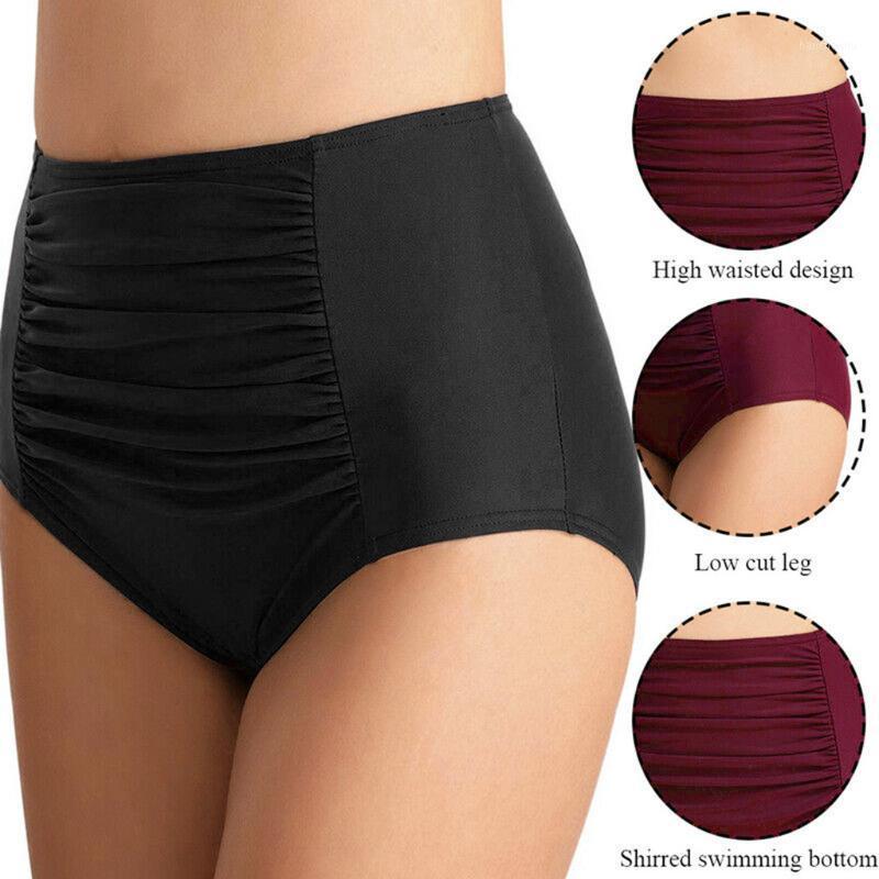 

New Women's High Waisted Swim Bottom Ruched Bikini Tankini Swimsuit Briefs Plus Size Swimming Pants Tankini Mujer #SH1