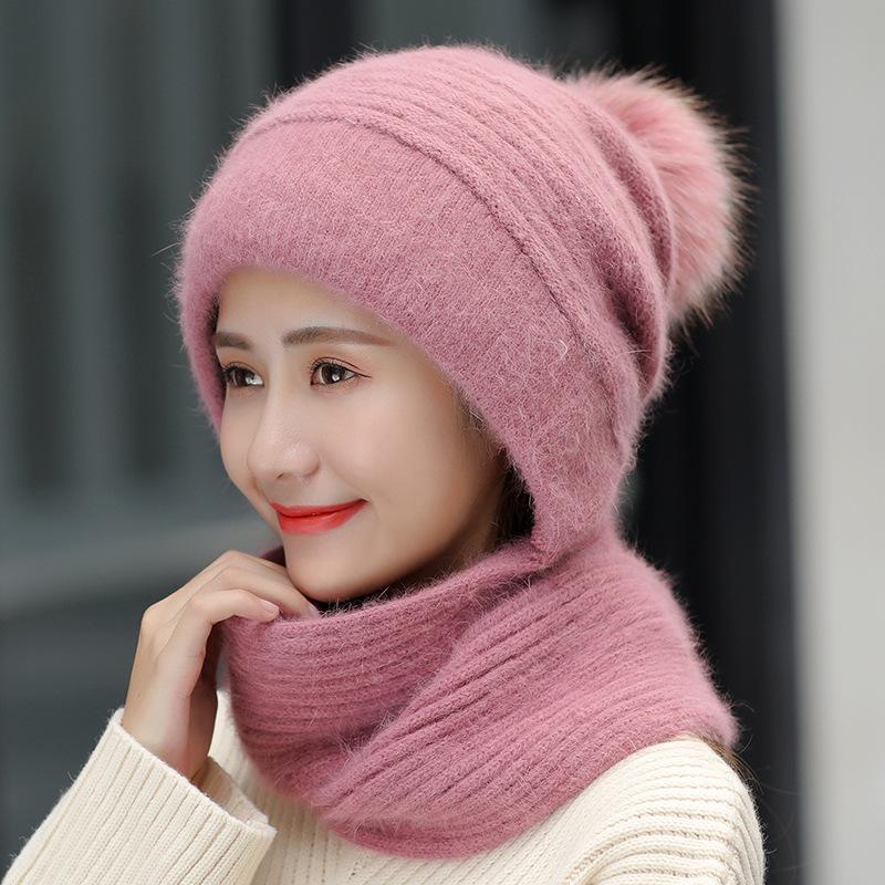 

Winter Women Skullies Hats Combined with Scarf Hair Knit Hat for Warm Outdoor Cycling Winter Cap Beanies for Ladies, 10