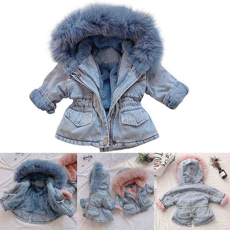 

Children Kids Denim Hooded Coat Jackets Warm Long Sleeve Thicken for Winter Outdoor -OPK, Blue