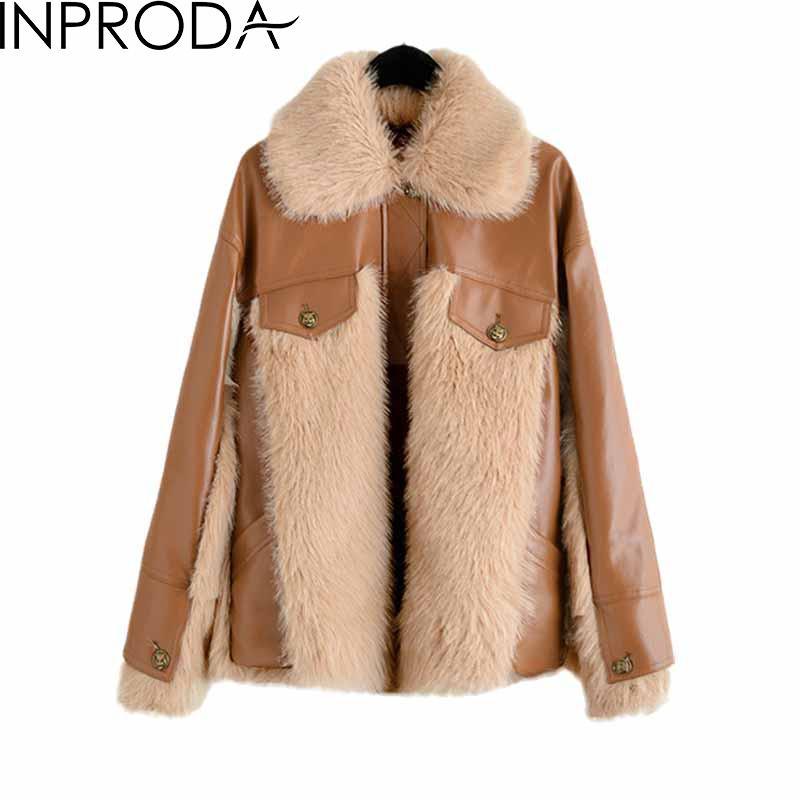 

INPRODA Women Fur Jacket Patchwork Fur Thickening Women Winter Coat Fashion Faux Coat Loose Warm Brown Winter Jackets 2021