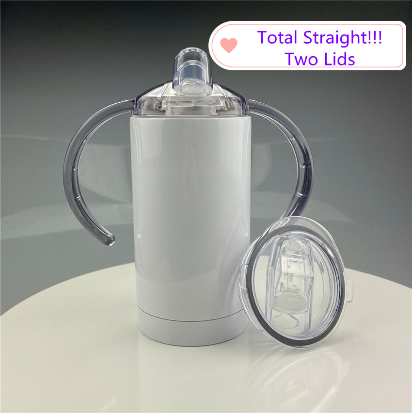 

12oz Straight Sublimation Sippy Cup With Two Lids and Handles Stainless Steel Mug With Flat Pacifier Lids Baby Milk Tumbler By AIR A14, 12oz;sublimation sippy cup;two llids