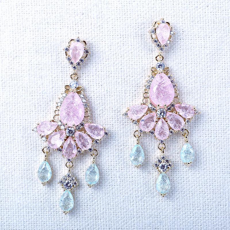 

XIUMEIYIZU Pink CZ Stone Earrings Handmade Beautiful Brass with Plating Earrings Female Jewelry Wedding Zircon Jewelry Gift