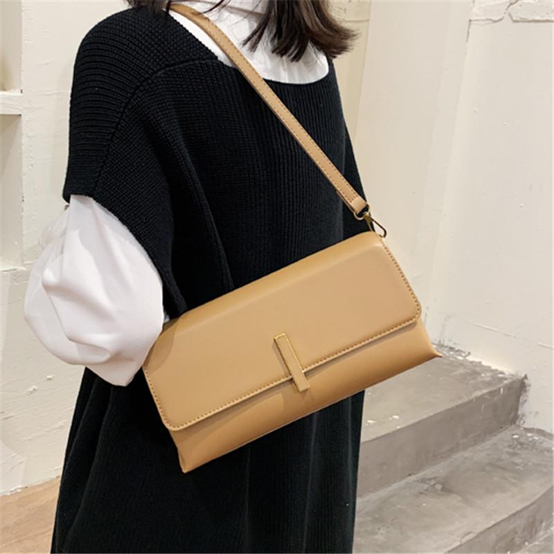 

New Solid Color Women's PU Leather Flap Shoulder Handbags Trendy Small Square Crossbody Bags Female Elegant Wild Clutch Bag Sac, Black