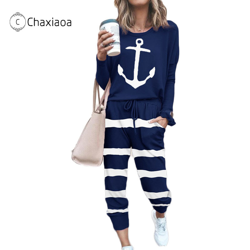 

CHAXIAOA Fashion Print Solid Color Women's Set Two Piece Set Sweatshirt Jogger Pant Suit Loose Tracksuit Set Casual Outfit X292 201013, White