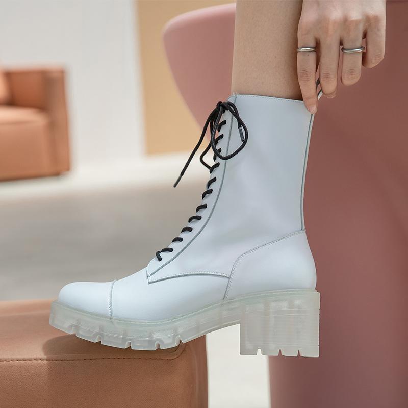 

INS HOT Women ankle boots natural leather short sole with crystal sole autumn and winter Solid colo Europe women shoes, White