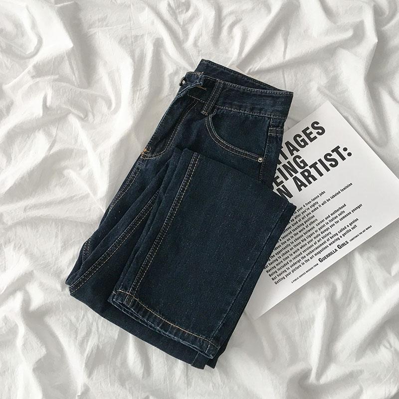 

Women jeans 2021 indie Spring New Pattern streetwear high waist trouser Versatile Retro Navy Blue baggy straight tube pants for