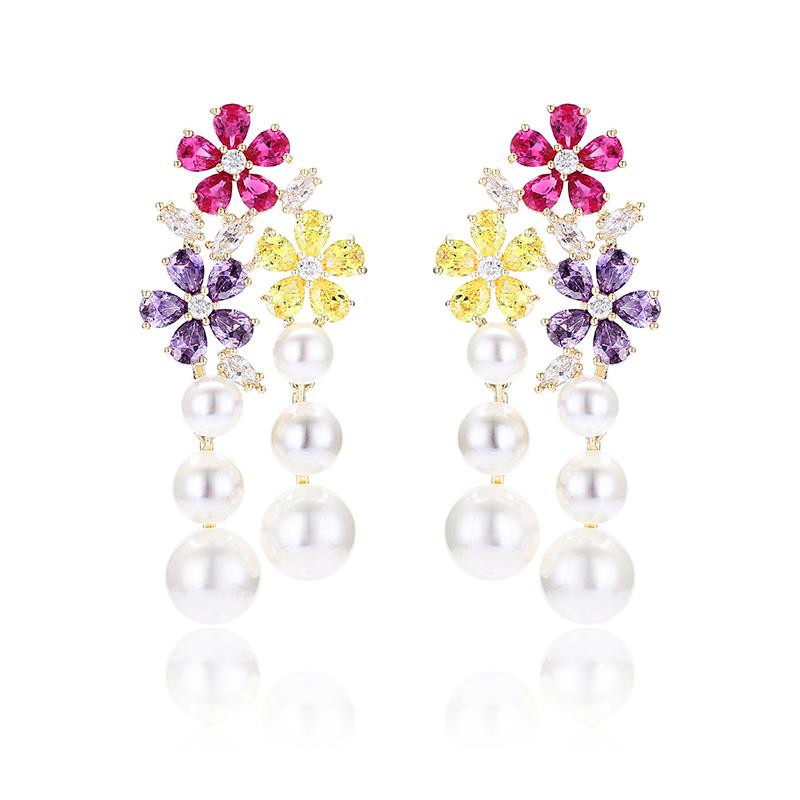 

XIUMEIYIZU Fashion Jewelry Pearl Drop Earrings for Women Colorful Flowers and Pearls Earrings Women's Wedding Accessories