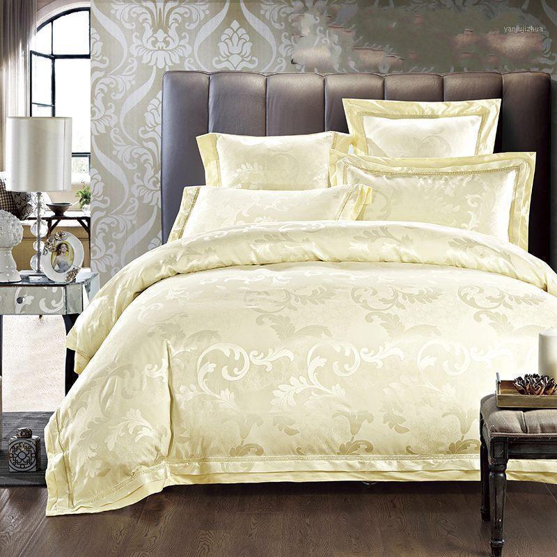 

Beige Jacquard Satin Duvet Cover Sets Queen King Size 4/6pcs Silk Cotton Bedclothes Bed sheet home textile Bedding Set Luxury1
