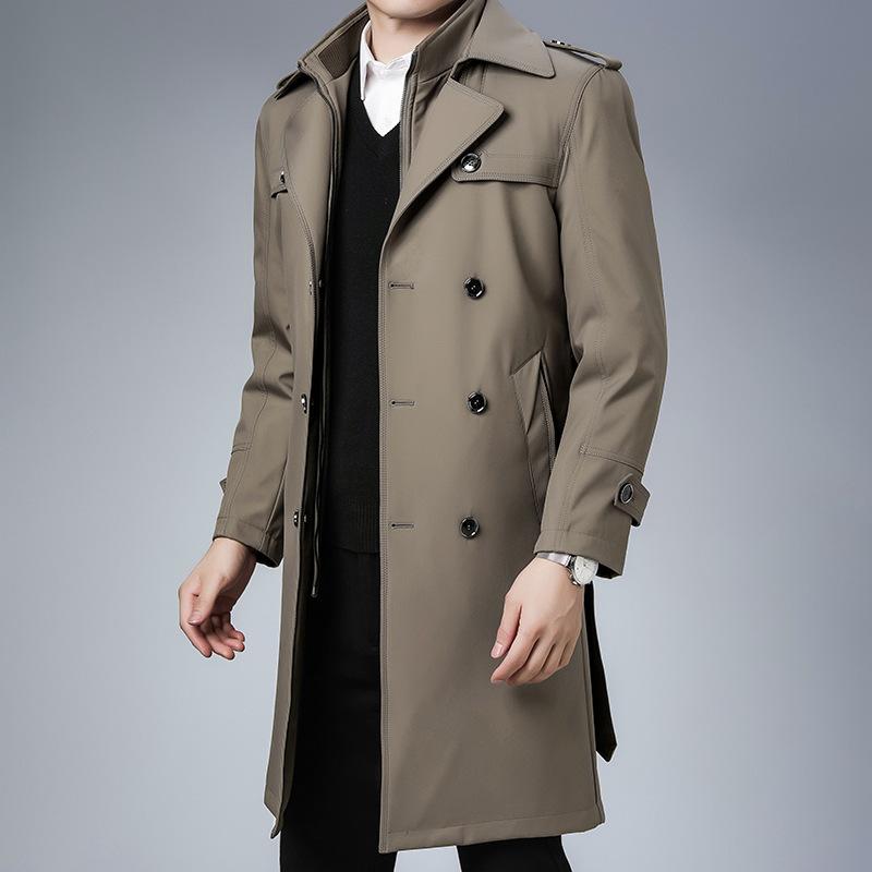 

and winter 2020 medium length business European and American thickened men's jacket cotton liner Khaki coat batch, Black