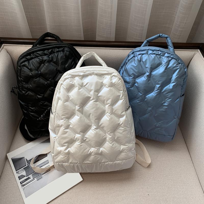 

Evening Bags Women Backpack Cotton Space Fluffy Backpacks Girls School Bag Ladies Nylon Padded Multi-Pockets Winter Quilted Rucksack