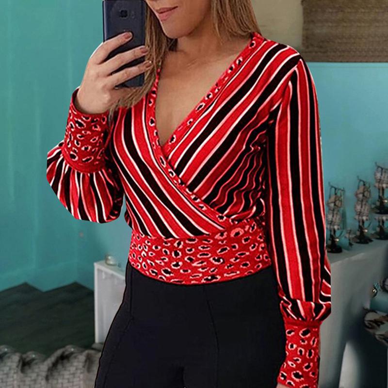 

Women\\\\' Deep V-neck Blouse Slim Fit Striped Shirts Long Sleeve Sexy Casual Tops, Purple