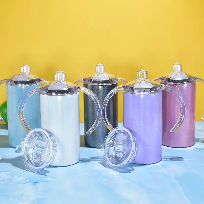 

12oz Sublimation Glitter Sippy Cup Straight Shimmer Tumbler Stainless Steel Tumblers Baby Cup Handles Dual-layer Heat Insulation Infant Milk Bottle with Handles, 12oz glitter sippy cup