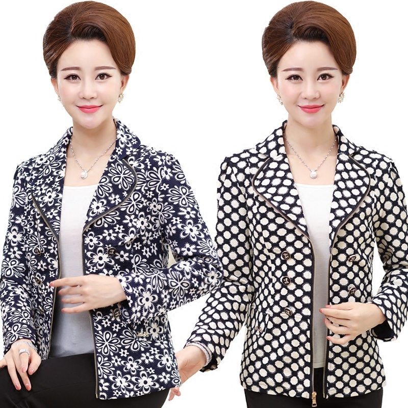 

2021 New Spring Jacket%women's Middle-aged Outerwear Short Plus Size 5xl Elegant Ladies Zipper Print Mother Jacket Dressed MG81, Small floral