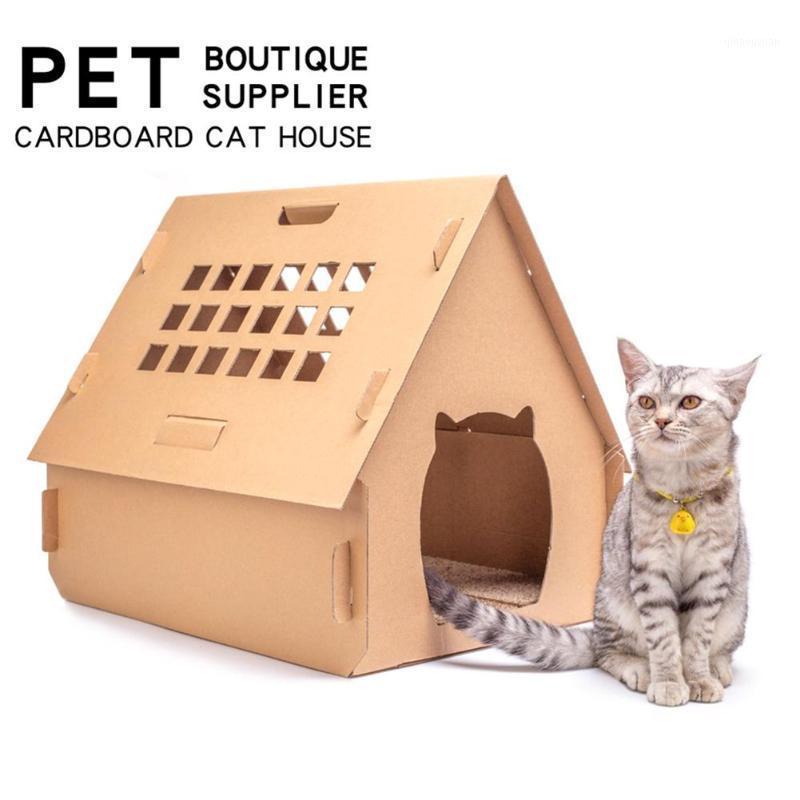 

Pet Furniture DIY Carton Box Cat House Have Small Window Tools Scratch Board Self Assembly Kitten Indoor Corrugated Paper house1