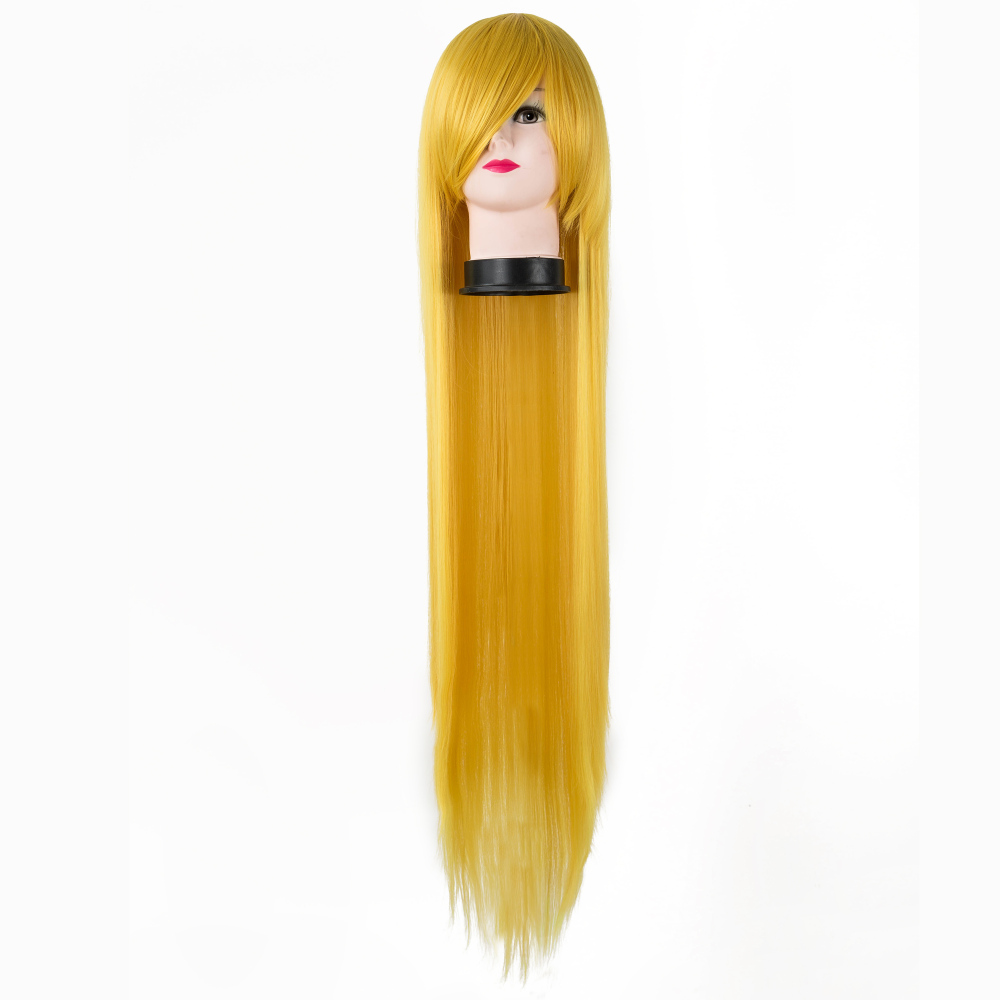 Costume Accessories Fei-Show Straight Carnival Wig 100 CM/40 Inches Yellow/Blonde Hair Synthetic Heat Resistant Halloween Cos-play Salon Hai-image-751016553