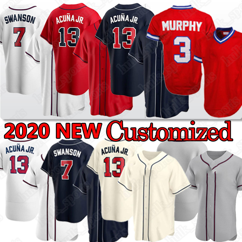 

13 Ronald Acuña Jr. Jersey 5 Freddie Freeman 3 Dale Murphy 7 Dansby Swanson 2020 Custom baseball jerseys, Yongshi 2020 cool base