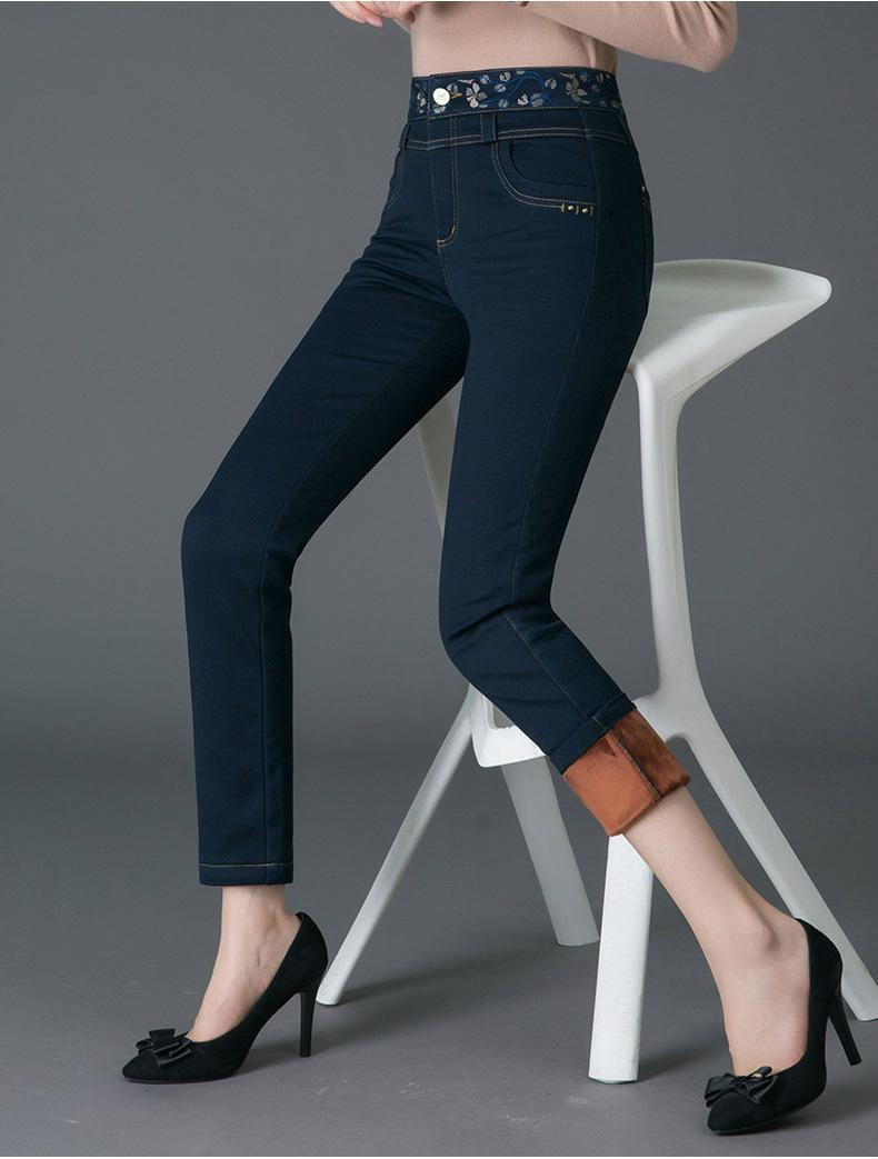 

2020 new winter office lady plus size Fashion casual stretch brand female women girls thick snow wear warm velvet jeans, Black