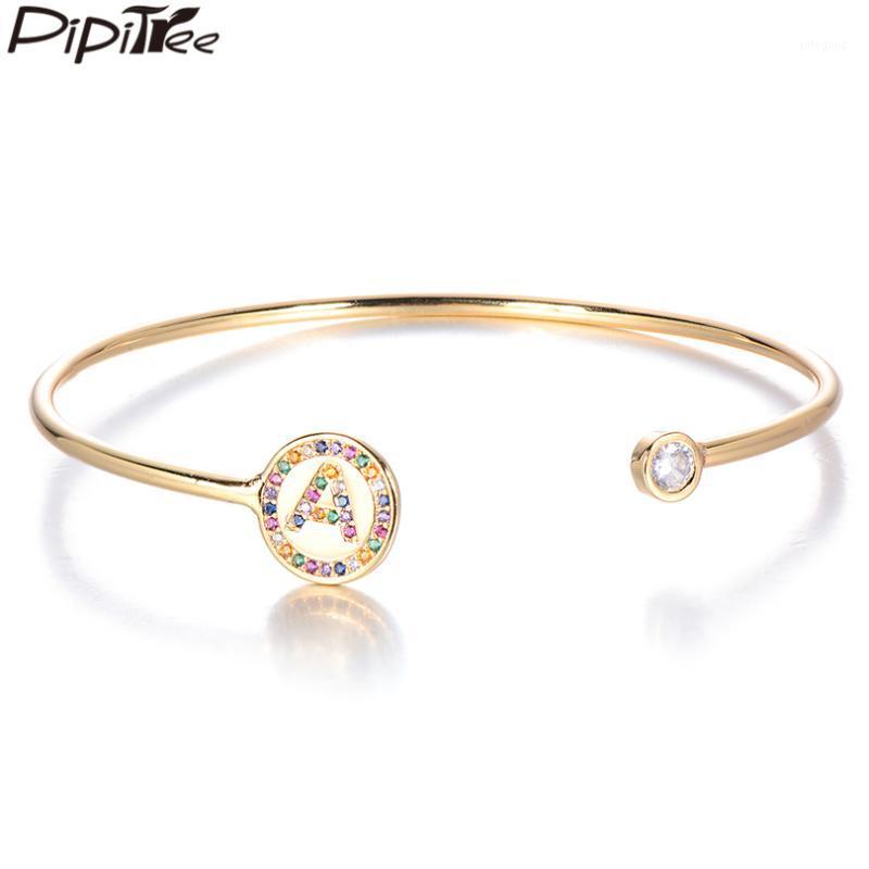 

Charm Bracelets Pipitree Initials Letter Bracelet Gold Color Cubic Zirconia Alphabet Letters Cuff Bangles For Women Couple Jewelry1