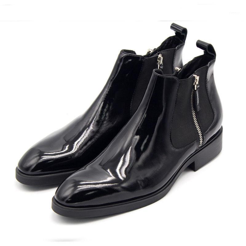 

Hot Autumn Winter Footwear For Men Safety Shoes Zipper Mens Genuine Leather Shoes England Ankle Boots Solid Black Masculine Boot1, Same as picture