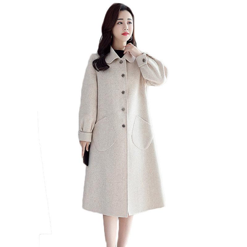 

Doll Collar Double-faced Cashmere Coat Women Long Autumn Winter Woolen Coat 2020 New Wool Cloak Jacket Plaid Trench f411, Black wool coat