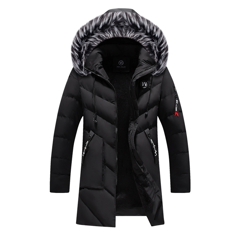 

Winter Jackets Men Fur Warm Thick Cotton Multi-Pocket Hooded Parkas Mens Casual Fashion Fleece Long Coats Windbreaker Overcoat 201201, Black