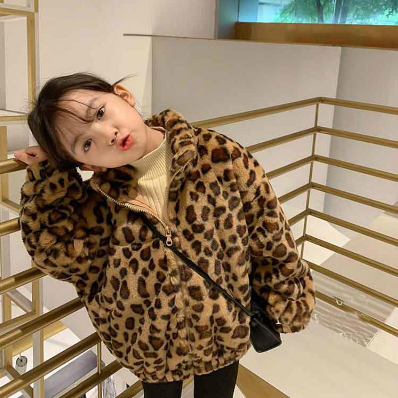 

2021 Autumn Winter New Arrival Girls Long Sleeve Leoaprd Coat Kids Warm Fleece Jackets Kids Jacket1, Brown