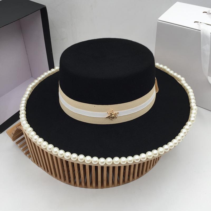 

Fedora panama celebrities pearl large French eaves edition tide for women, Black