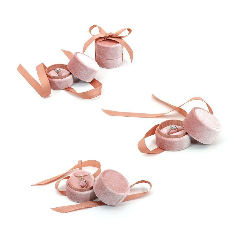 

Jewelry Pouches, Bags Round Flannel Ring Box Vintage Wedding Ceremony Detachable Lid Engagement Slim