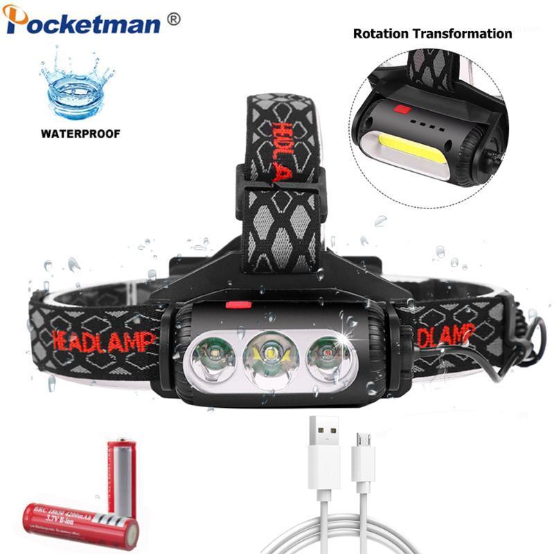 

Powerful Headlamp COB+T6 LED Headlight Waterproof IPX-5 Head Light Rechargeable Head Torch with Rotating Lamp/186501