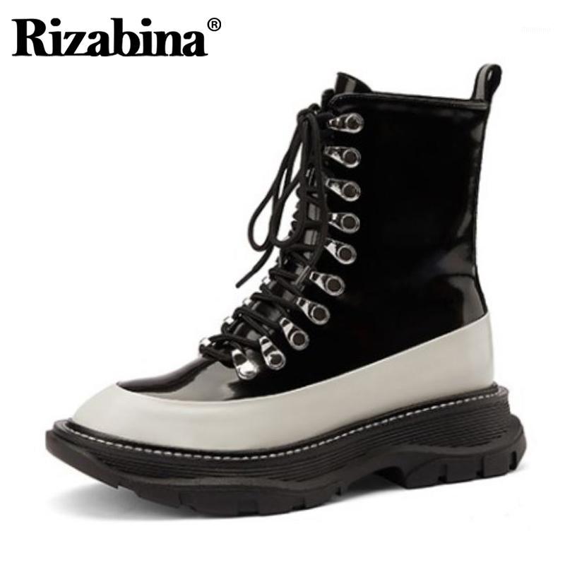 

Rizabina Real Leather Size 33-42 Women Ankle Boots Lace Up Round Toe Shoes Mixed Color Winter Warm Boots Fashion Footwear1, Black