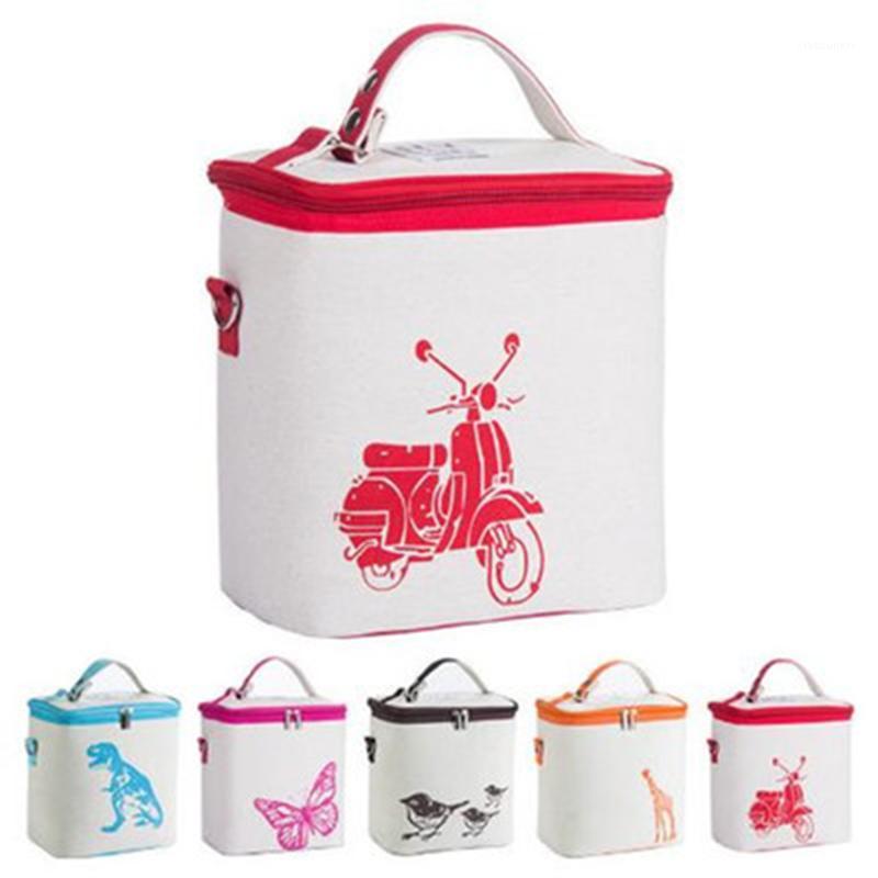 

Animal Pattern Portable Cooler Tote Insulated Canvas Lunch Bag Thermal Picnic Bento Lunch Bags Picnic Bags1, Red