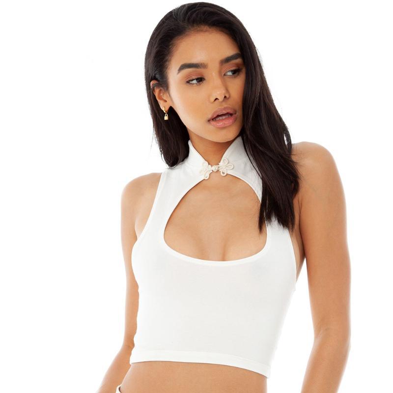 

2020 Summer hot new women's retro wind hollow exposed navel wild tops sleeveless Fitness Running Sport Clothes female t-shirt, Beige