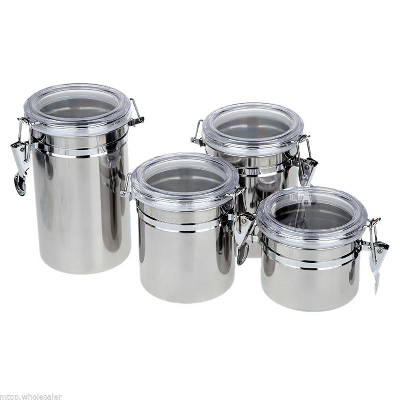 

4pcs Stainless Steel Canister Spice Storage Jar Set Kitchen Pots Organizer
