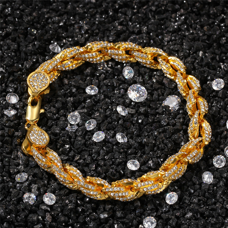 9mm 7/8inch 18K Yellow Gold Plated Bling Men Wrist Bracelet Link Gold Rope Bracelet Chain Link for Men for Wedding Party