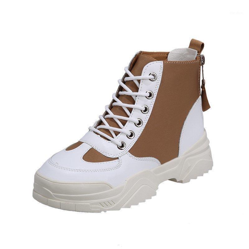 

2020 Fall New Boots Women's Shoes Fashion British Style Short Boots Thick-soled High-top Thin Increasing Trend Boot1, White winter