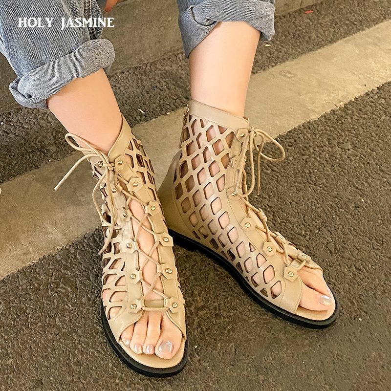 

Women's Sandals 2021 Spring Summer Ladies Rome Shoes Buckle Strap Flat Heels Retro Peep Toe Sandal with Back Zipper Casual, Black