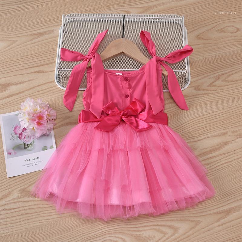 

Toddler Princess Dresses Baby Girls Sleeveless Solid Bow Tulle Dress Summer Button Casual Beach Clothes Ju61, Hot pink