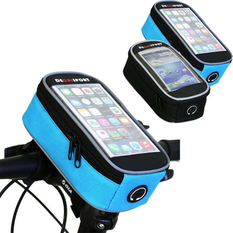

bicycle handlebar touch screen bag waterproof mtb bike for 5.5 inch mobile phone pouch Cycling front frame steering wheel bags, Blue