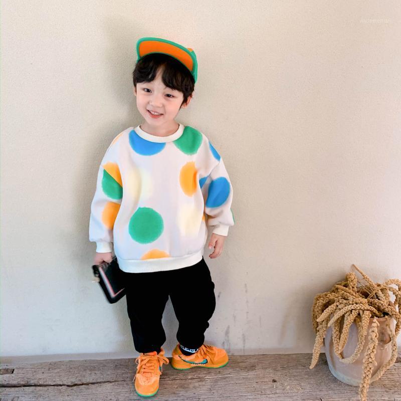 

Winter fashion coforful dot printing sweatshirts for boys 2020 warm fleece lining loose casual long sleeve Tops1, Beige