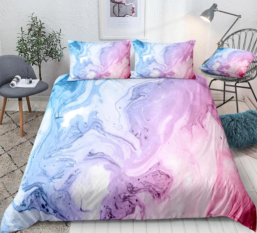 

Marble Bedding Set Quicksand Duvet Cover Set Liquid Marble Bed Linen Kids Teens Home Textile Pastel Girls Bedclothe Pink Bed, Blue