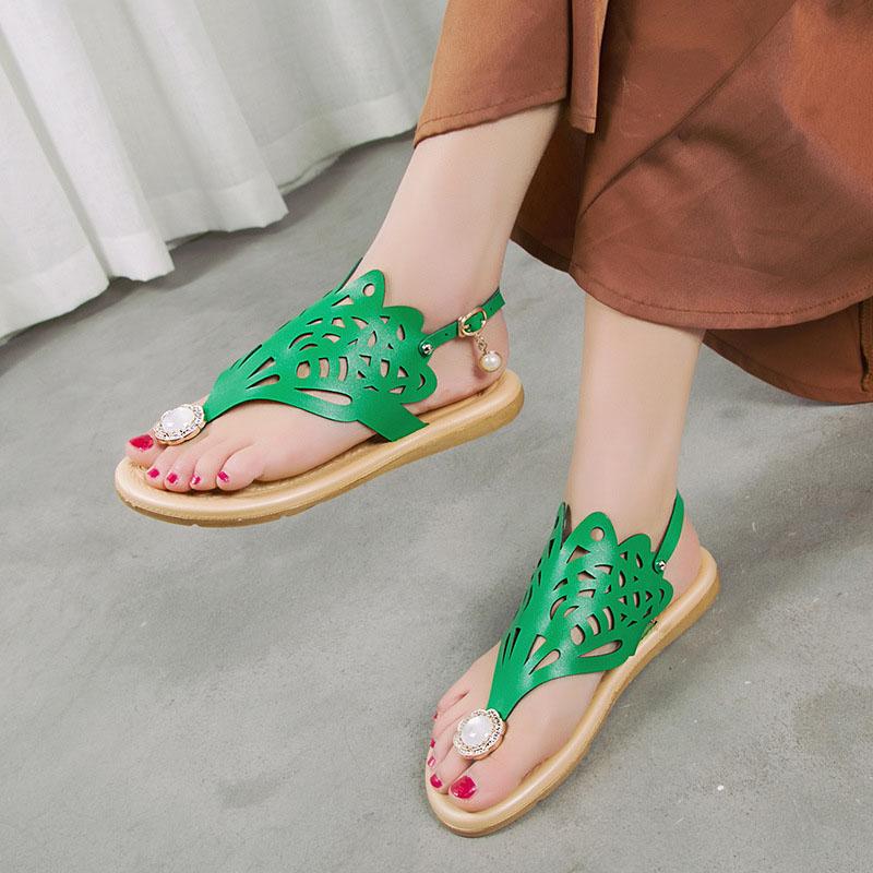 

Women Sandals Hollow Sandals Summer Women Shoes Rome Gladiator Buckle Ladies Shoes, Green