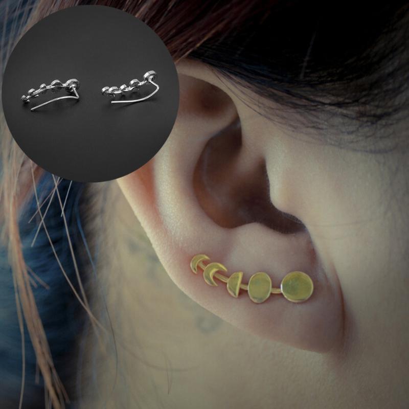 

Hot 1Pair Silver/Gold Ear Climber Moon Phases Ear Cuffs Earrings Women Sweep Wrap